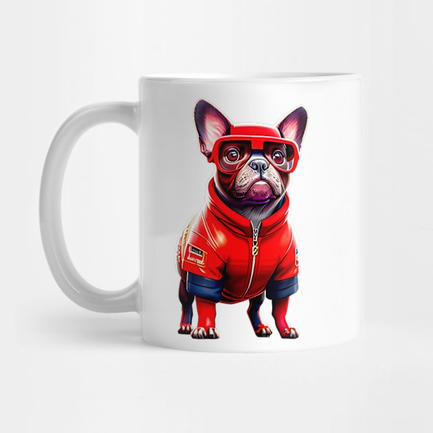 The Charismatic Frenchie: Racing in Red F1 Suit by fur-niche